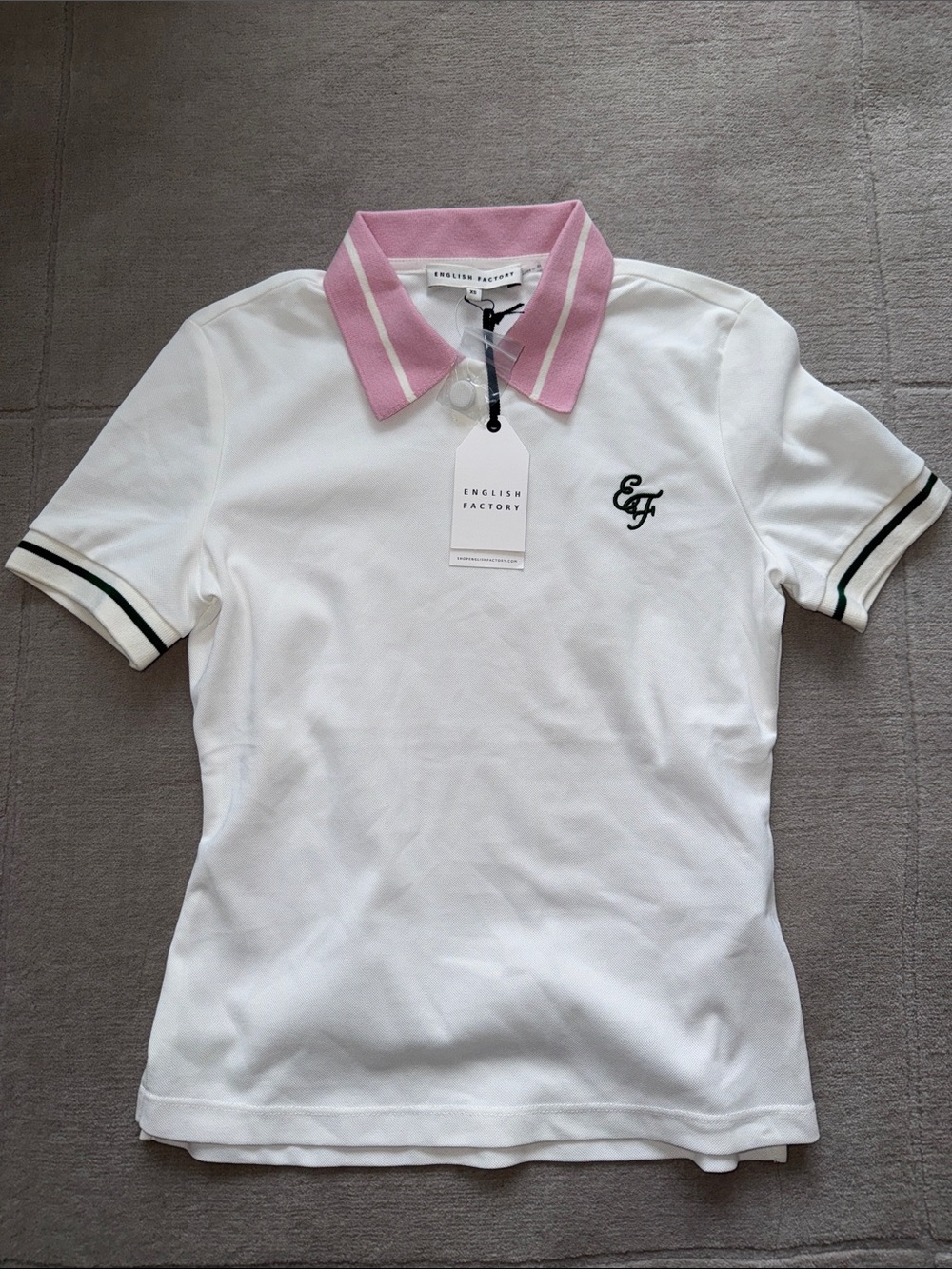 NWT English Factory White Polo with Pink Trim